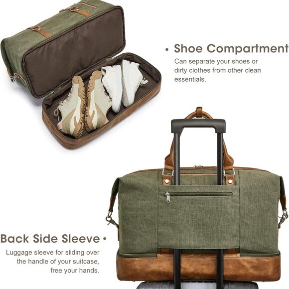 Weekender Bag for Men Canvas Duffle Large Weekend Overnight Travel Carry On Tote - Picture 5 of 6